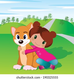 Child & pet vector
