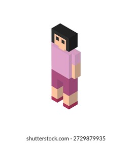 A criança na ilustração simples de roupas rosa desenhada em uma visão isométrica.
Apresentando um design tridimensional em estilo bloco com cores calmas, é adequado para vários usos, como web design, materiais de apresentação e ilustrações explicativas.