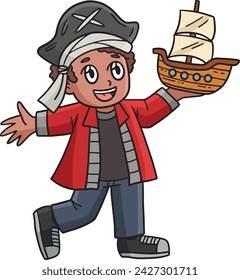 Child with Pirate Hat and Model Ship Clipart