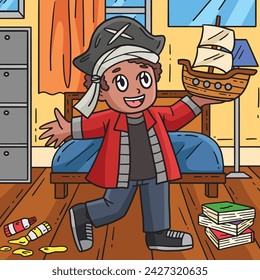 Child with Pirate Hat and Model Ship Colored 