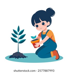 child planting trees vector illustration	