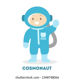 Child play as astronaut. Person cosmonaut in spacesuit and helmet. Isolated flat vector illustration