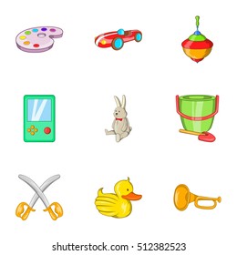 Child play icons set. Cartoon illustration of 9 child play vector icons for web