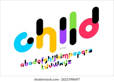 Child, playful style font, alphabet letters and numbers vector illustration