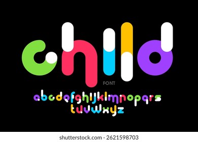 Child, playful style font, alphabet letters and numbers vector illustration