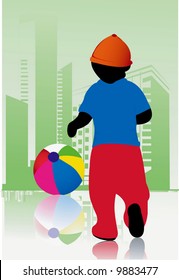 a child playing with ball	