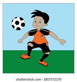 the child is playing ball on the field