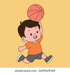 a child playing basketball. minimal line illustration.	
