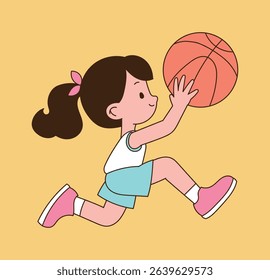 a child playing basketball. minimal line illustration.	
