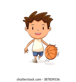 Child playing basketball, vector illustration