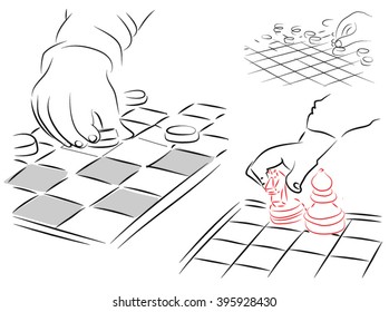 child playing chess and checkers set of images