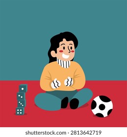 Child Playing With Dice and Ball