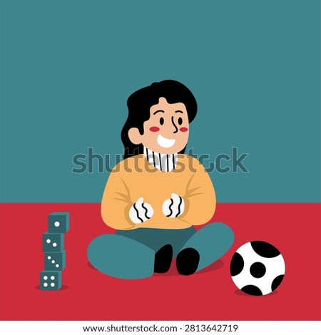 Child Playing With Dice and Ball