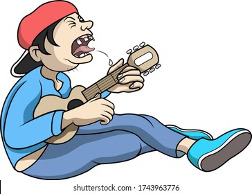 un niño está tocando la guitarra