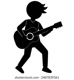 A child is playing the guitar silhouette vector illustration