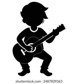 A child is playing the guitar silhouette vector illustration