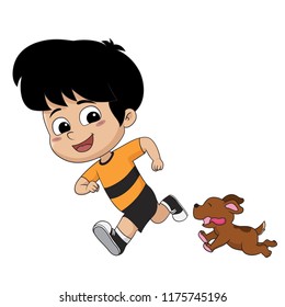 The child was playing with his good friend, that is the dog.Vector and illustration.