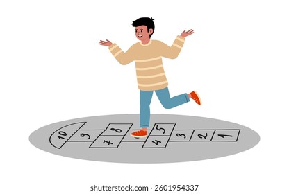 Child playing hopscotch on a sunny day enjoying outdoor fun at a playground