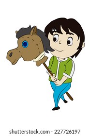 child playing with horse