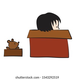 Child playing inside the box