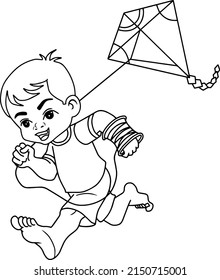 Child Playing Kite Line Vector Illustration Stock Vector (Royalty Free ...
