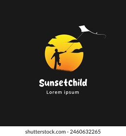 Kinderspiel Kite bei Sunset Vektorgrafik Logo Design