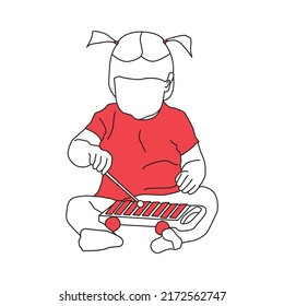 The child is playing. Minimalism. Linart and color.