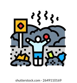 criança brincando perto de descarga de resíduos tóxicos poluição química ícone de cor vetor. criança brincando perto de descarga de resíduos tóxicos sinal de poluição química. símbolo isolado ilustração
