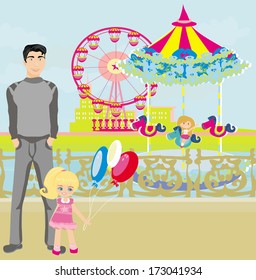 child playing on the carousel 