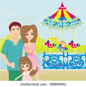 child playing on the carousel 