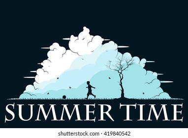 Child playing in the park. Summer time. Vector illustration