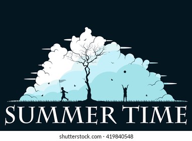 Child playing in the park. Summer time. Vector illustration