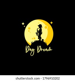 A child playing the saxophone on the moon