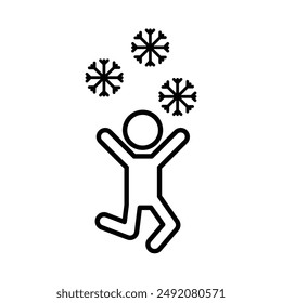 Child playing snow icon linear logo mark in black and white