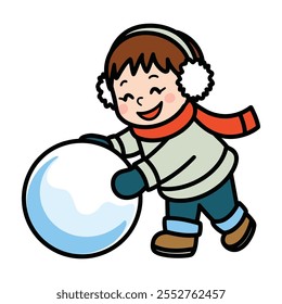 Niño jugando con bola de nieve Ilustración de invierno