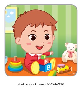 Child playing with toy vector illustration