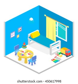 Child playroom isometric icon set vector graphic illustration design