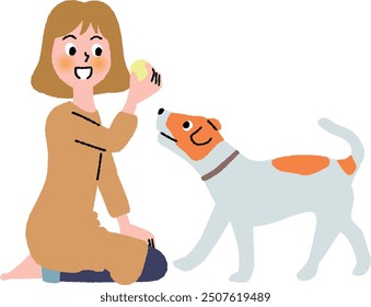 Niño juega con perro con pelota