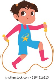 Child plays jump rope or skipping.