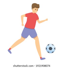 Child plays soccer icon. Cartoon of child playing soccer vector icon for web design isolated on white background