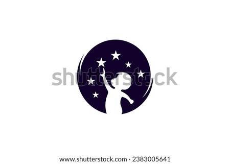 Child pointing dream star in logo design vector illustration