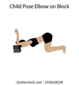 Child Pose Ellbogen auf Block Yoga Training auf weißem Hintergrund. Vektorgrafik