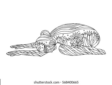 child pose yoga 7 chakra vector flower floral drawing hand drawn zentangle illustration design, (Balasana)