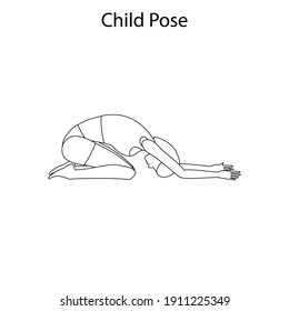 Child pose yoga workout outline on the white background. Vector illustration