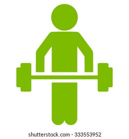 Child Power Lifting vector icon. Style is flat symbol, eco green color, rounded angles, white background.