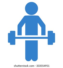 Child Power Lifting vector icon. Style is flat symbol, cobalt color, rounded angles, white background.