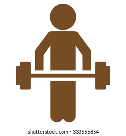 Child Power Lifting vector icon. Style is flat symbol, brown color, rounded angles, white background.