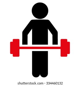 Child Power Lifting vector icon. Style is bicolor flat symbol, intensive red and black colors, rounded angles, white background.
