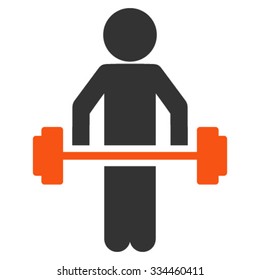 Child Power Lifting vector icon. Style is bicolor flat symbol, orange and gray colors, rounded angles, white background.