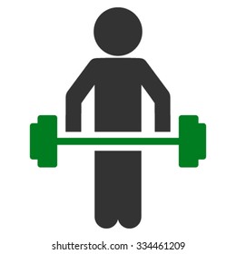 Child Power Lifting vector icon. Style is bicolor flat symbol, green and gray colors, rounded angles, white background.